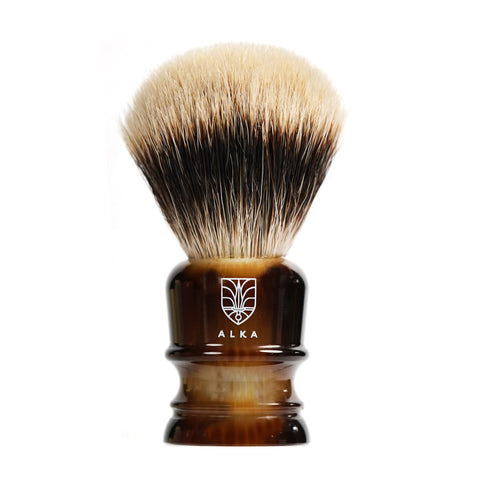Shaving Brush - Alka Tibetan White Super Badger - Horn Resin Handle